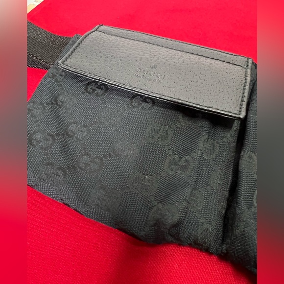Gucci Black Belt Bag GG Fabric Leather Vintage Fanny Pack Pouch - Picture 5 of 12